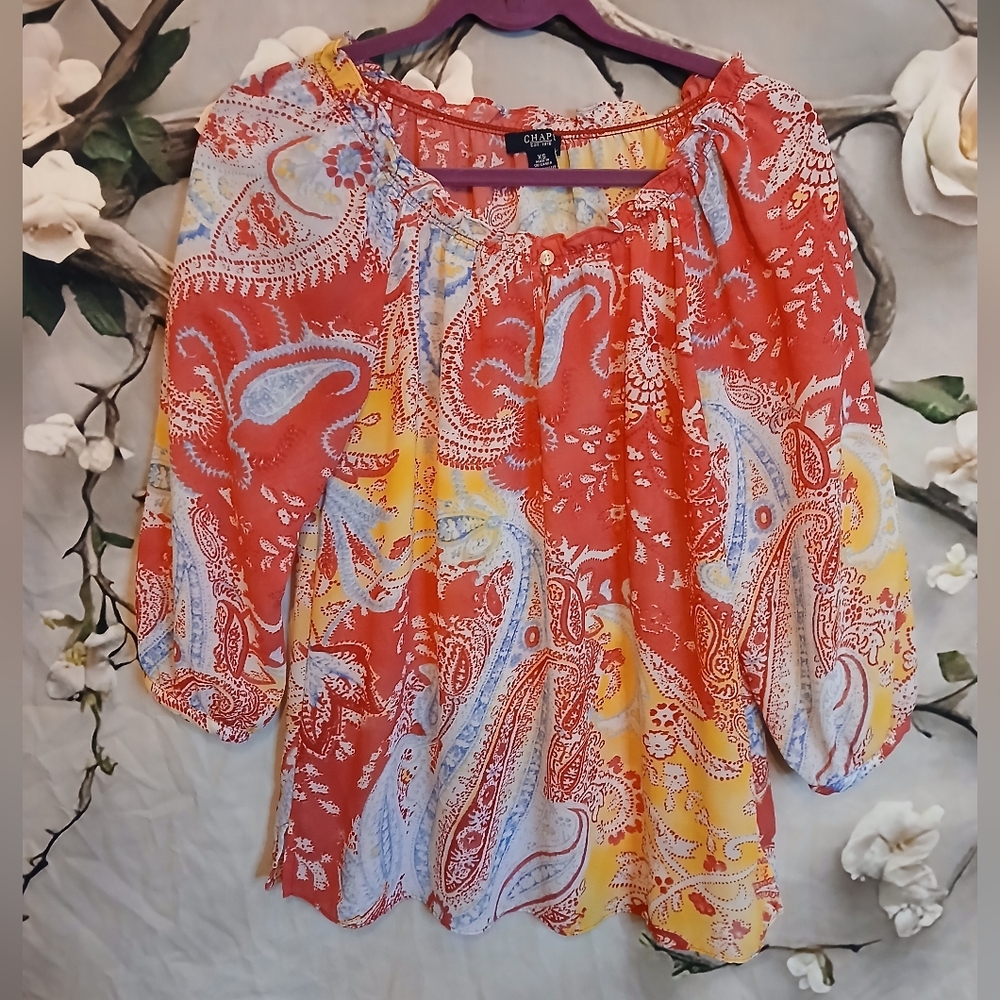 Chaps Pink and Yellow Paisley Blouse